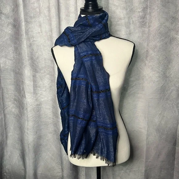 Elegant Blue, Black, Gray and Silver Scarf - Picture 1 of 7